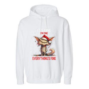 Cute Cat Xmas Lights ItS Fine IM Fine Everything Is Fine Funny Gift Garment-Dyed Fleece Hoodie