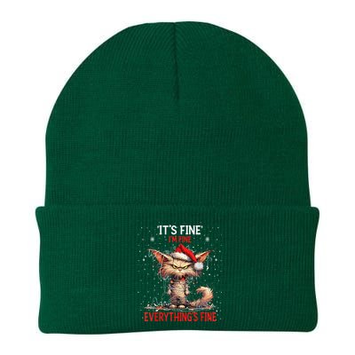 Cute Cat Xmas Lights ItS Fine IM Fine Everything Is Fine Knit Cap Winter Beanie