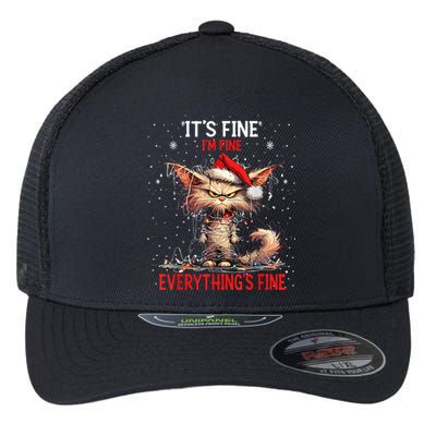 Cute Cat Xmas Lights ItS Fine IM Fine Everything Is Fine Flexfit Unipanel Trucker Cap