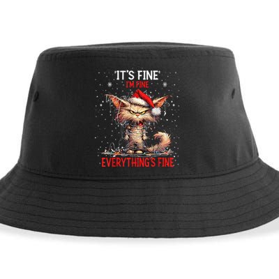 Cute Cat Xmas Lights ItS Fine IM Fine Everything Is Fine Sustainable Bucket Hat