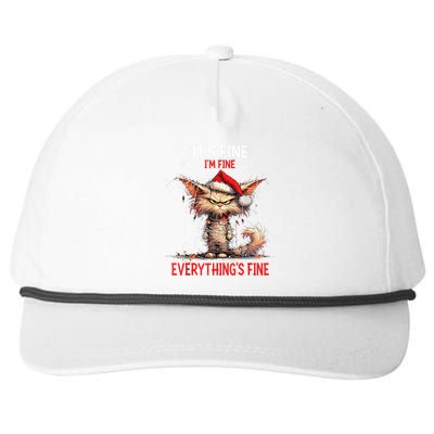 Cute Cat Xmas Lights ItS Fine IM Fine Everything Is Fine Snapback Five-Panel Rope Hat