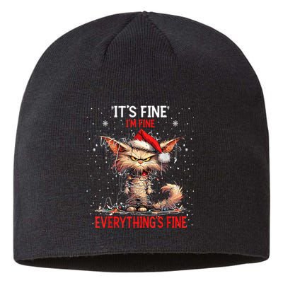 Cute Cat Xmas Lights ItS Fine IM Fine Everything Is Fine Sustainable Beanie