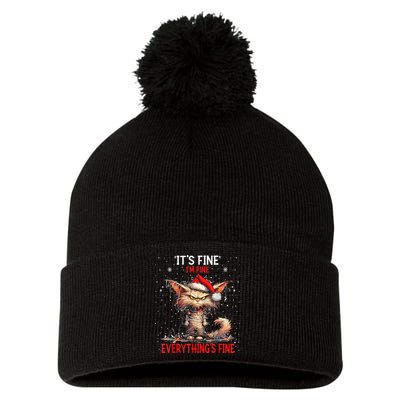 Cute Cat Xmas Lights ItS Fine IM Fine Everything Is Fine Pom Pom 12in Knit Beanie