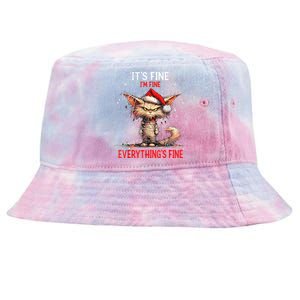 Cute Cat Xmas Lights ItS Fine IM Fine Everything Is Fine Tie-Dyed Bucket Hat