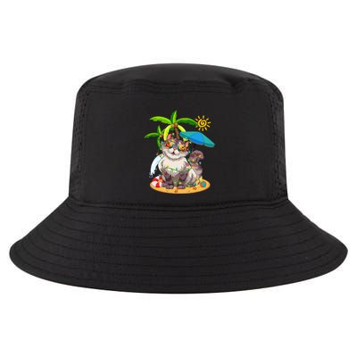 Cute Cat & Xmas Lights Palm Tree Christmas In July Summer Cool Comfort Performance Bucket Hat