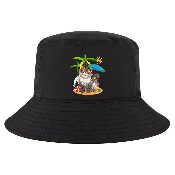 Cute Cat & Xmas Lights Palm Tree Christmas In July Summer Cool Comfort Performance Bucket Hat