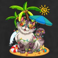 Cute Cat & Xmas Lights Palm Tree Christmas In July Summer Cool Comfort Performance Bucket Hat