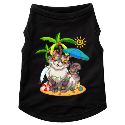Cute Cat & Xmas Lights Palm Tree Christmas In July Summer Doggie Tank