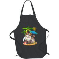 Cute Cat & Xmas Lights Palm Tree Christmas In July Summer Full-Length Apron With Pockets