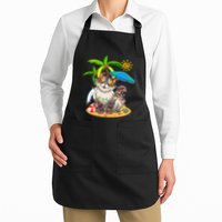 Cute Cat & Xmas Lights Palm Tree Christmas In July Summer Full-Length Apron With Pockets