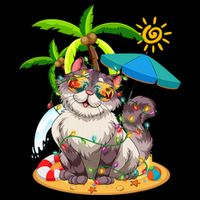 Cute Cat & Xmas Lights Palm Tree Christmas In July Summer Full-Length Apron With Pockets
