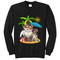 Cute Cat & Xmas Lights Palm Tree Christmas In July Summer Sweatshirt