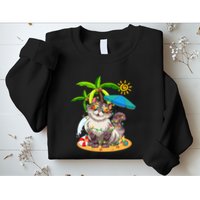 Cute Cat & Xmas Lights Palm Tree Christmas In July Summer Sweatshirt