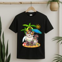 Cute Cat & Xmas Lights Palm Tree Christmas In July Summer T-Shirt