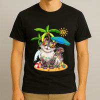 Cute Cat & Xmas Lights Palm Tree Christmas In July Summer T-Shirt
