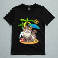 Cute Cat & Xmas Lights Palm Tree Christmas In July Summer T-Shirt