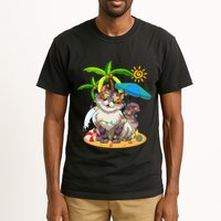 Cute Cat & Xmas Lights Palm Tree Christmas In July Summer Tall T-Shirt