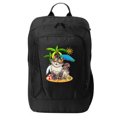 Cute Cat & Xmas Lights Palm Tree Christmas In July Summer City Backpack