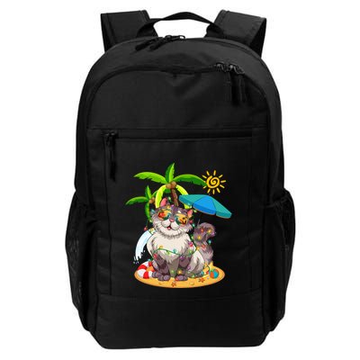 Cute Cat & Xmas Lights Palm Tree Christmas In July Summer Backpack