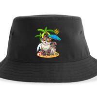 Cute Cat & Xmas Lights Palm Tree Christmas In July Summer Sustainable Bucket Hat