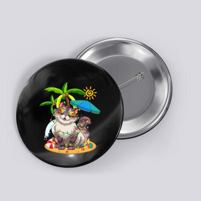 Cute Cat & Xmas Lights Palm Tree Christmas In July Summer Button
