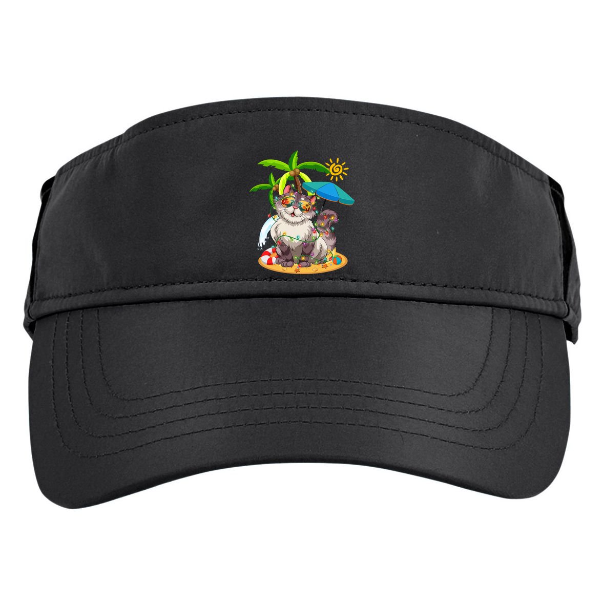 Cute Cat & Xmas Lights Palm Tree Christmas In July Summer Adult Drive Performance Visor