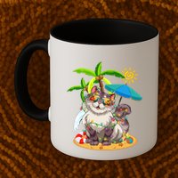 Cute Cat & Xmas Lights Palm Tree Christmas In July Summer Mug