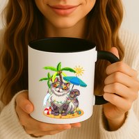 Cute Cat & Xmas Lights Palm Tree Christmas In July Summer Mug