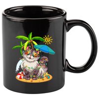 Cute Cat & Xmas Lights Palm Tree Christmas In July Summer 11oz C Handle Ceramic Mug