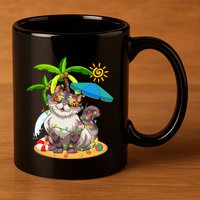 Cute Cat & Xmas Lights Palm Tree Christmas In July Summer 11oz C Handle Ceramic Mug