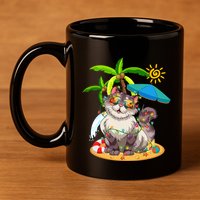 Cute Cat & Xmas Lights Palm Tree Christmas In July Summer 11oz C Handle Ceramic Mug
