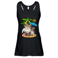 Cute Cat & Xmas Lights Palm Tree Christmas In July Summer Ladies Essential Flowy Tank