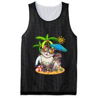 Cute Cat & Xmas Lights Palm Tree Christmas In July Summer Mesh Reversible Basketball Jersey Tank