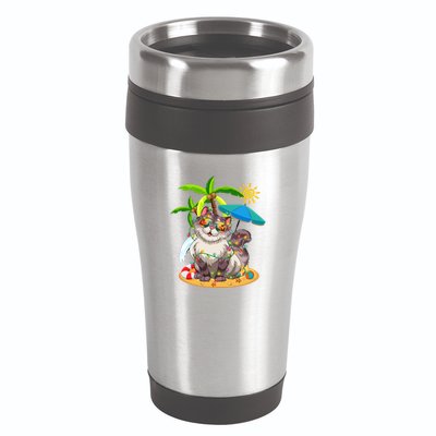 Cute Cat & Xmas Lights Palm Tree Christmas In July Summer 16oz Travel Tumbler