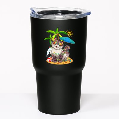 Cute Cat & Xmas Lights Palm Tree Christmas In July Summer Tumbler