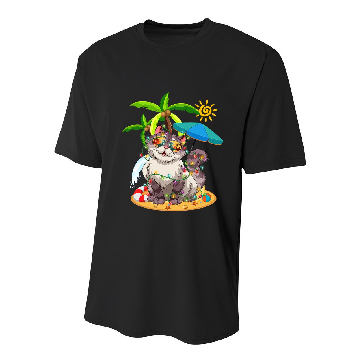 Cute Cat & Xmas Lights Palm Tree Christmas In July Summer Youth Performance Sprint T-Shirt