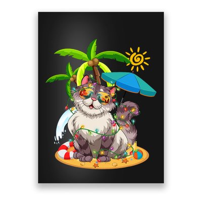 Cute Cat & Xmas Lights Palm Tree Christmas In July Summer Poster
