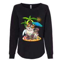 Cute Cat & Xmas Lights Palm Tree Christmas In July Summer Womens California Wash Sweatshirt