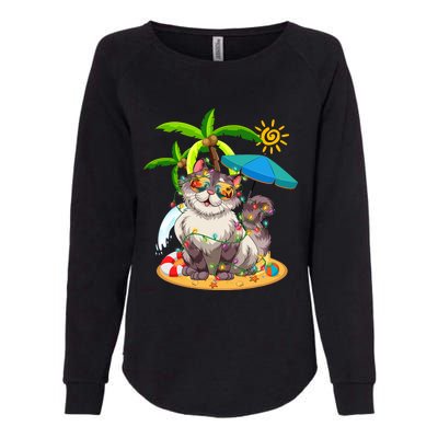 Cute Cat & Xmas Lights Palm Tree Christmas In July Summer Womens California Wash Sweatshirt