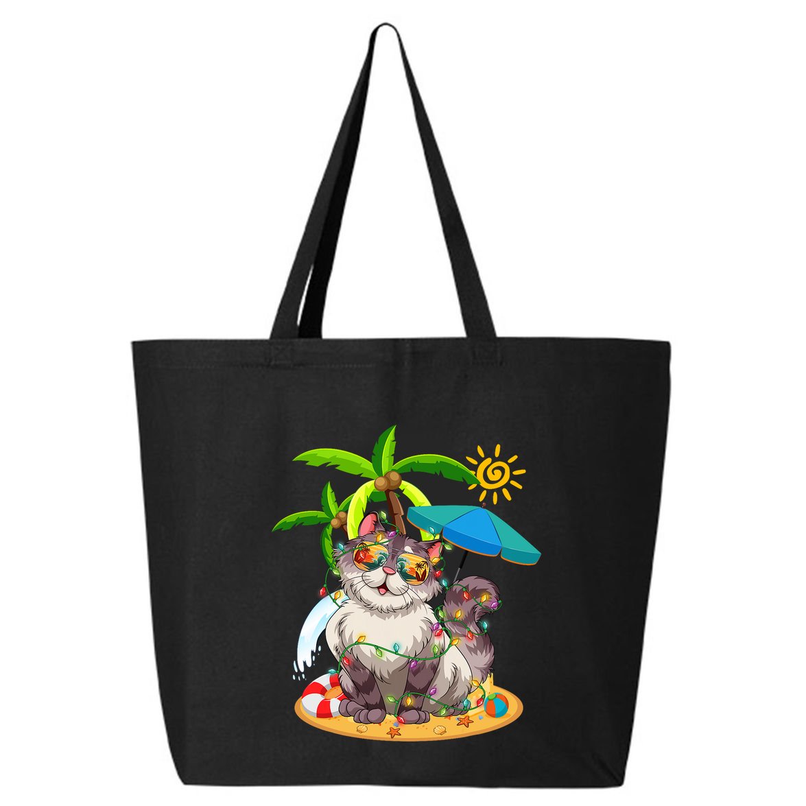 Cute Cat & Xmas Lights Palm Tree Christmas In July Summer 25L Jumbo Tote