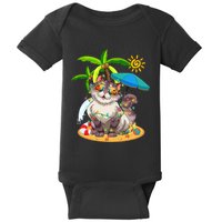 Cute Cat & Xmas Lights Palm Tree Christmas In July Summer Baby Bodysuit