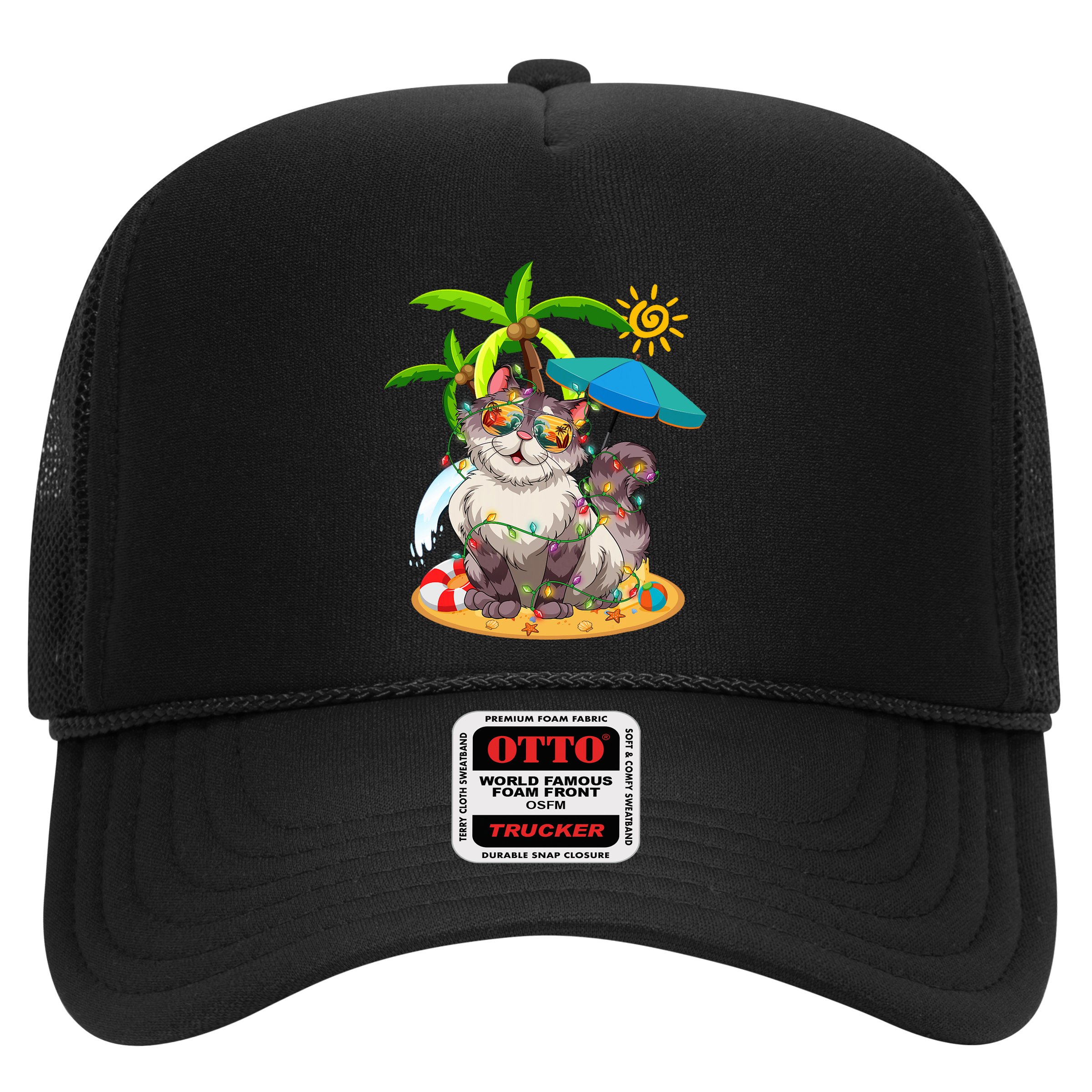 Cute Cat & Xmas Lights Palm Tree Christmas In July Summer Hat