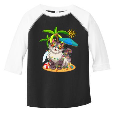 Cute Cat & Xmas Lights Palm Tree Christmas In July Summer Toddler Fine Jersey T-Shirt