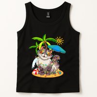 Cute Cat & Xmas Lights Palm Tree Christmas In July Summer Tank Top