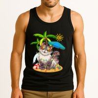 Cute Cat & Xmas Lights Palm Tree Christmas In July Summer Tank Top