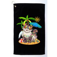 Cute Cat & Xmas Lights Palm Tree Christmas In July Summer Golf Towel