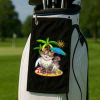 Cute Cat & Xmas Lights Palm Tree Christmas In July Summer Golf Towel