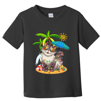 Cute Cat & Xmas Lights Palm Tree Christmas In July Summer Toddler T-Shirt