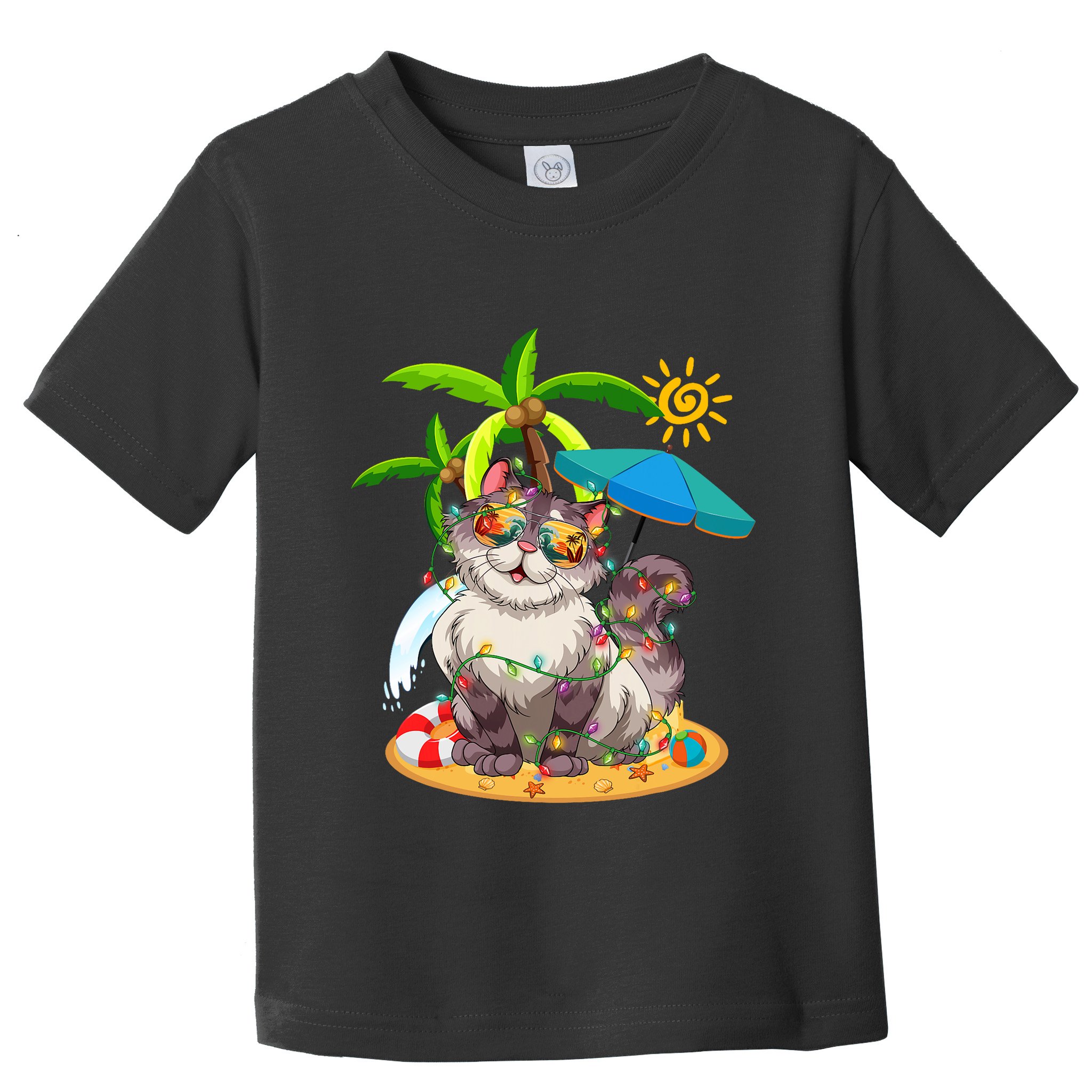 Cute Cat & Xmas Lights Palm Tree Christmas In July Summer Toddler T-Shirt