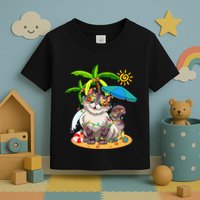 Cute Cat & Xmas Lights Palm Tree Christmas In July Summer Toddler T-Shirt